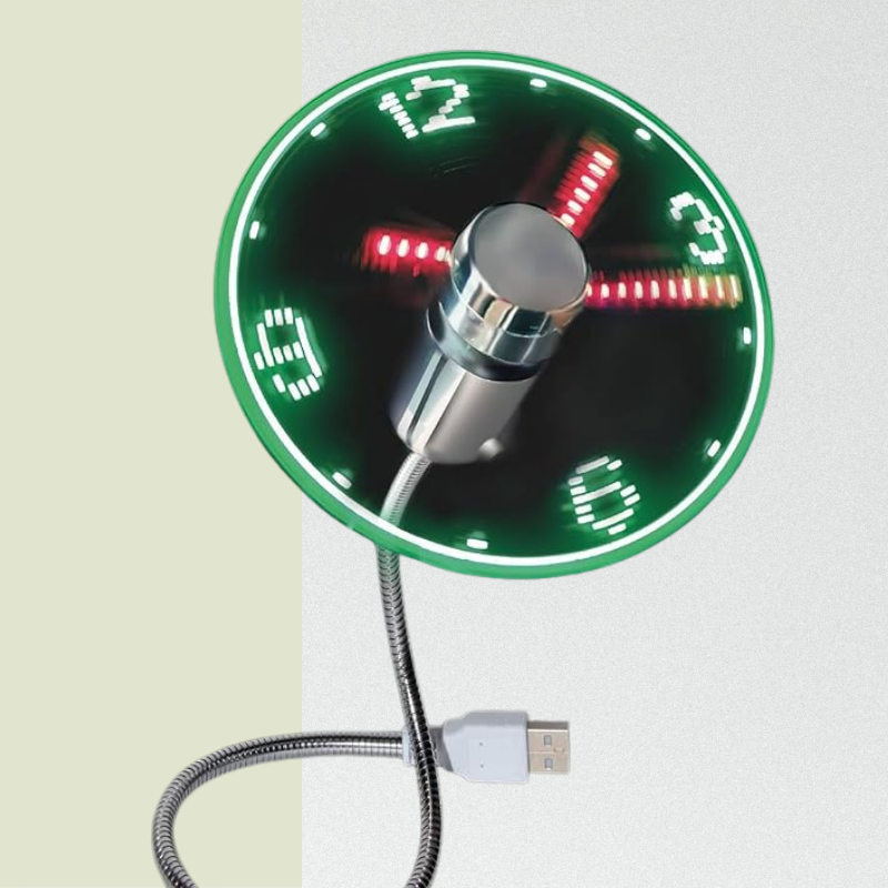 USB Clock Fan with Real Time Display, Mini Portable Flexible Cooling Fans with Led Light for Home Office
