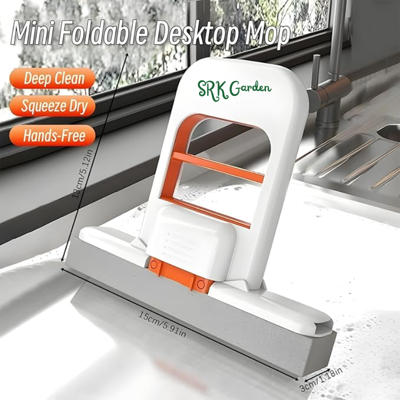 Mini Foldable Desktop Mop, Portable Self-Squeeze Short Mop