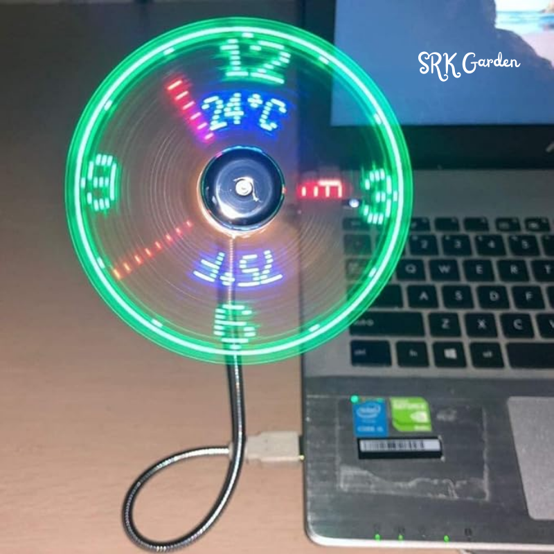 USB Clock Fan with Real Time Display, Mini Portable Flexible Cooling Fans with Led Light for Home Office