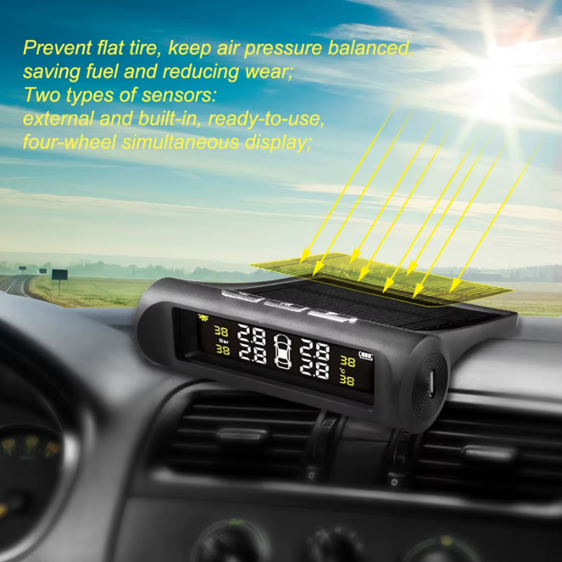 External Sensor Tyre Temperature Alarm 0.1-3.5 Bar Solar Power Warning System LCD Display Alarm Tire Pressure Sensor