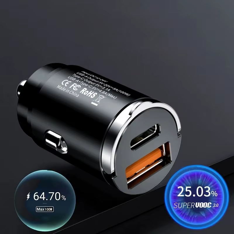 200W Car USB Charger Super Charge USB-A USB-C Cigarette Lighter Adapter Hidden Phone Charger