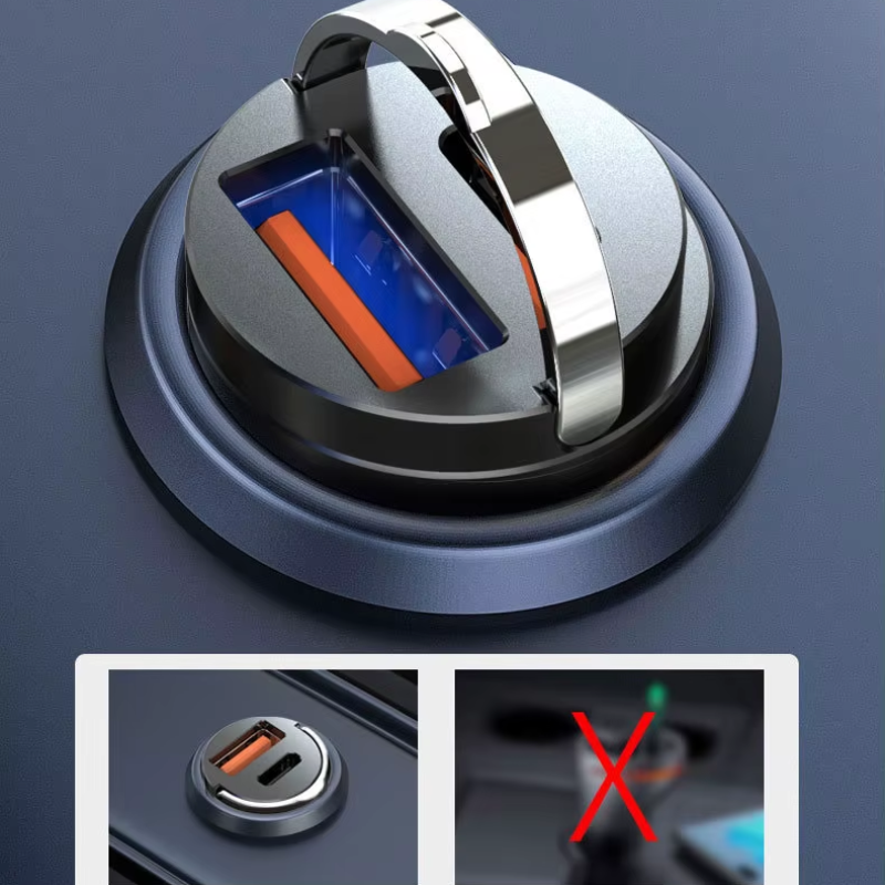 200W Car USB Charger Super Charge USB-A USB-C Cigarette Lighter Adapter Hidden Phone Charger