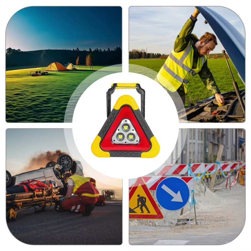 2in1 Solar Triangle Lights Car Emergency Warning LED Lamp with 4 Modes Safety Work Light for Vehicle Roadside Accident Repairing