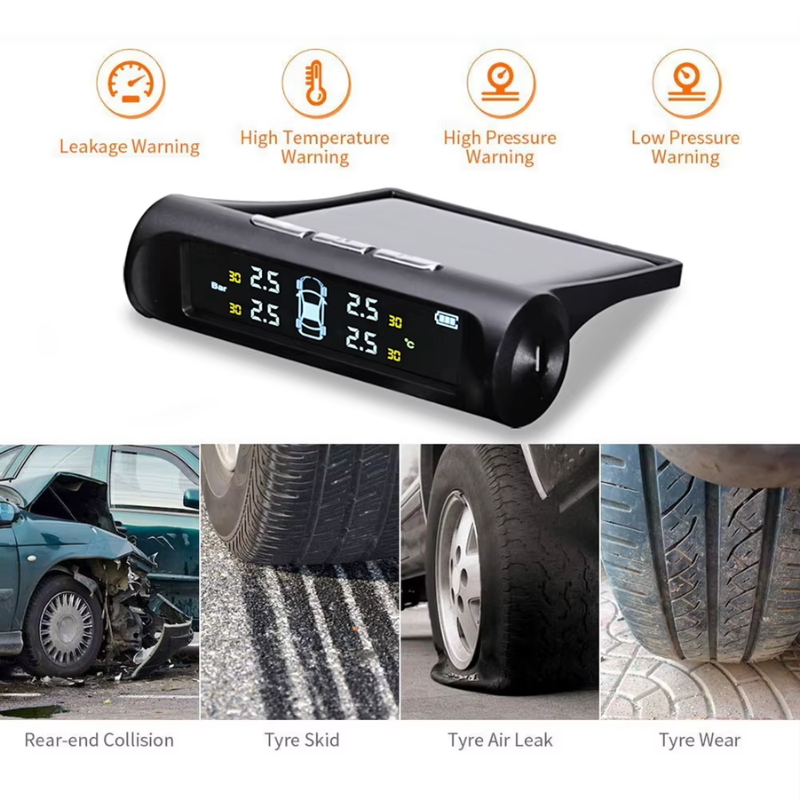 External Sensor Tyre Temperature Alarm 0.1-3.5 Bar Solar Power Warning System LCD Display Alarm Tire Pressure Sensor