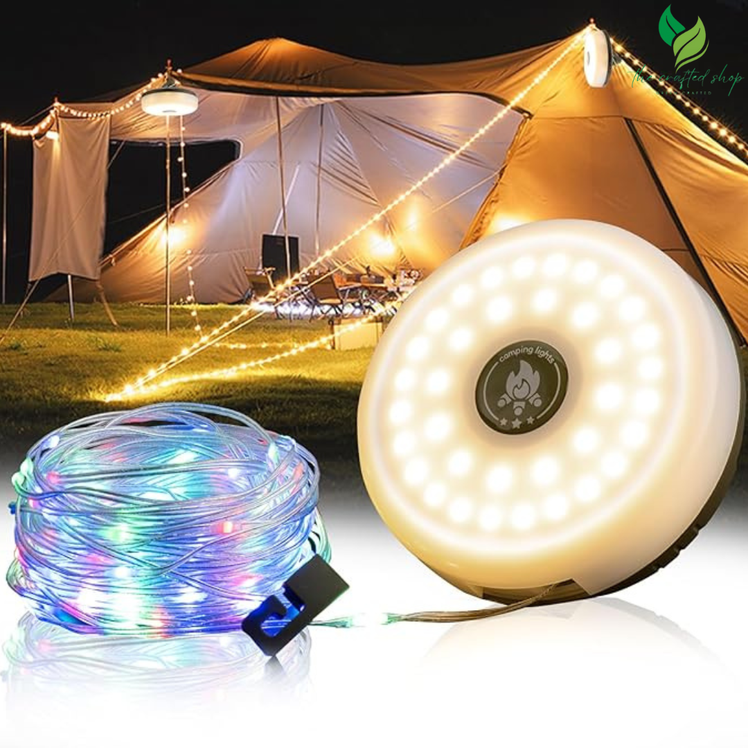 Camping String Lights, 4 in 1 Outdoor Camping Lantern with 8 Lighting Modes Waterproof, Type-C Fast Charging, Portable Camping Lights for Camping/Yard/Hiking
