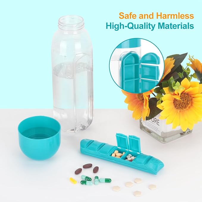 Portable Pill Box Water Cup,2 in 1 Water Bottle pill Box Storage Box