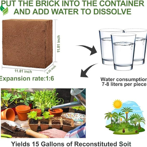 Premium Coco Coir Brick, High Nutrient 100% Organic for All Plants Gardening
