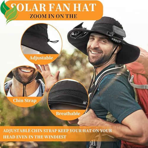 Solar Powered Fan Hat with 2 Removable Fans Wide Brim Sun Hat for Outdoor Fishing, Hiking Gardening, USB Solar Charging