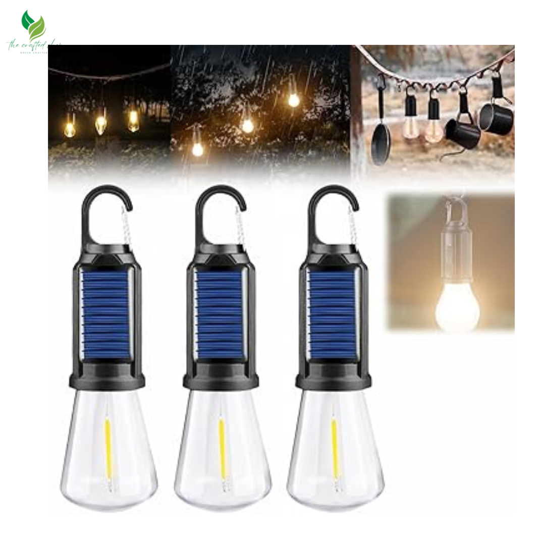 Solar Rechargeable Hooked Camping Light, Portable Outdoor Waterproof Tent Lights, USB Rechargeable