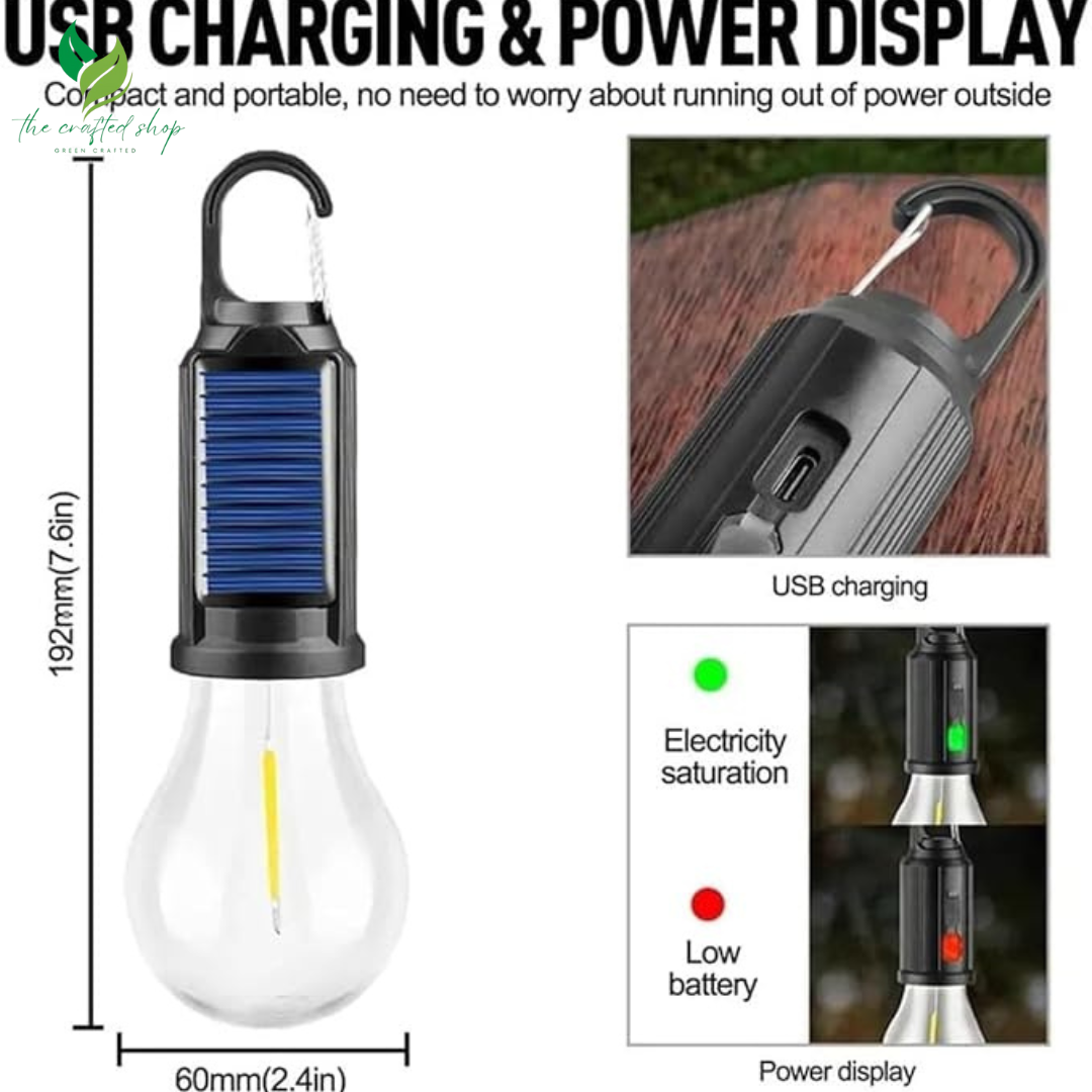 Solar Rechargeable Hooked Camping Light, Portable Outdoor Waterproof Tent Lights, USB Rechargeable