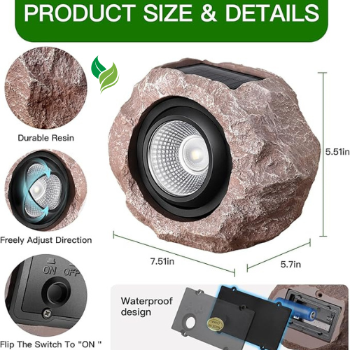 Timeflies Solar Rock Lights Outdoor,Auto On/Off Garden Decor for Outside Paths, Sidewalks, Yards, Landscapes, Patios