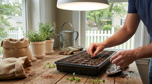 beginner planting vegetable seeds in seed tray