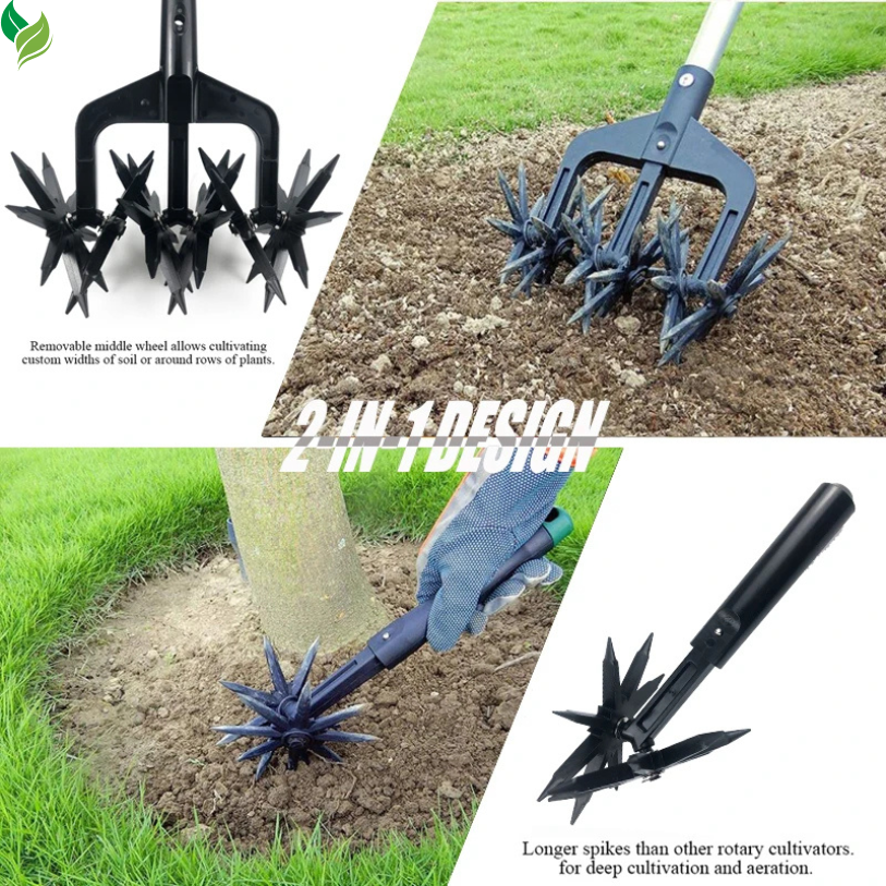 2-IN-1 Garden Tool: Rotary Cultivator & Deep Soil Aerator – Heavy-Duty & Anti-Wear Design