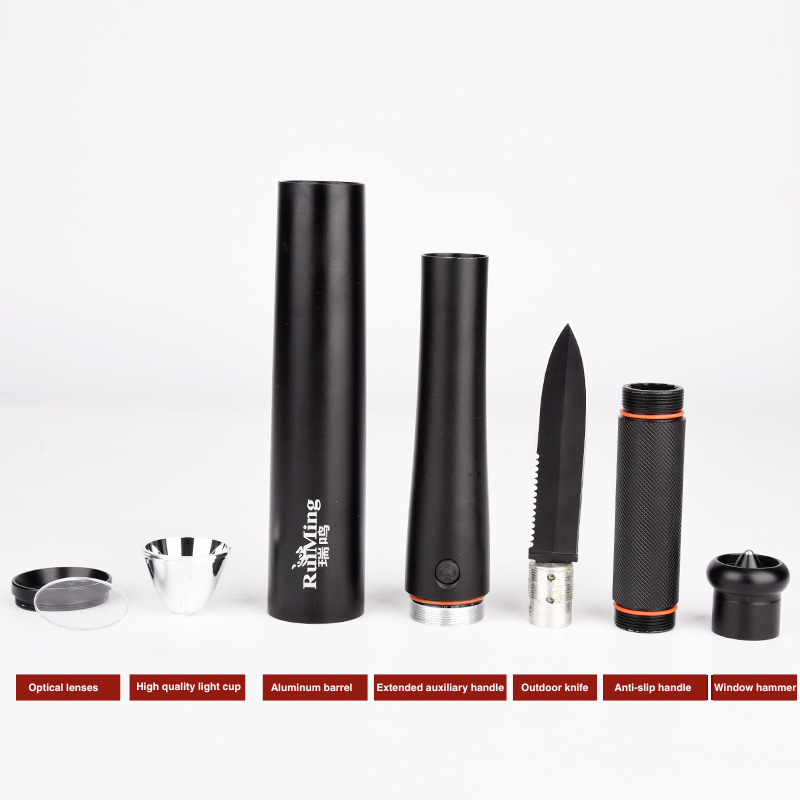 Outdoor Tactical Flashlight Baseball Bat with Safety Hammer