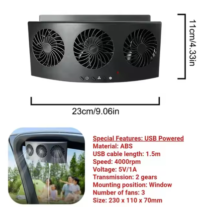 Car Exhaust Fan USB Rechargeable/solar Air Circulation Cooling and Heat Dissipation High Wind Power 2/3 Head Ventilation Fan