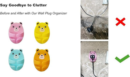 Louney Bear Style 4pcs Plug Wire Holders - Adhesive Power Outlet Hooks for Cord Management - Home and Dorm Room