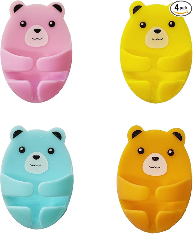 Louney Bear Style 4pcs Plug Wire Holders - Adhesive Power Outlet Hooks for Cord Management - Home and Dorm Room