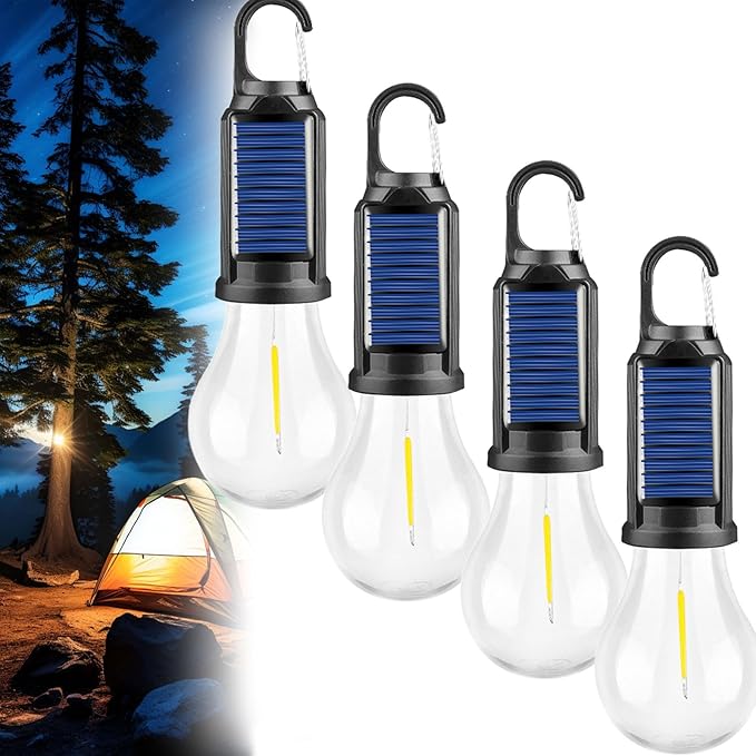 Solar Rechargeable Hooked Camping Light, Portable Outdoor Waterproof Tent Lights, USB Rechargeable