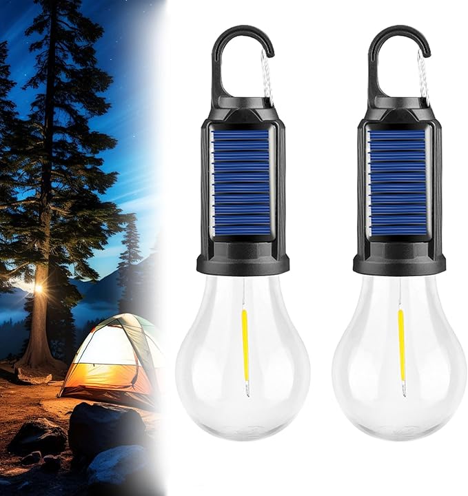 Solar Rechargeable Hooked Camping Light, Portable Outdoor Waterproof Tent Lights, USB Rechargeable