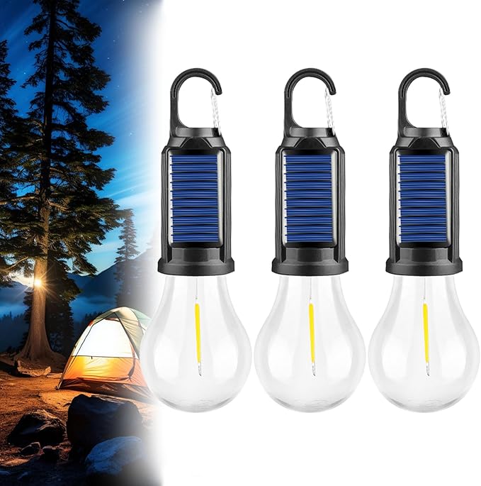 Solar Rechargeable Hooked Camping Light, Portable Outdoor Waterproof Tent Lights, USB Rechargeable