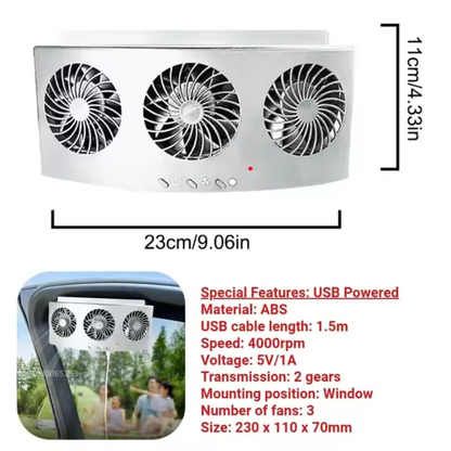 Car Exhaust Fan USB Rechargeable/solar Air Circulation Cooling and Heat Dissipation High Wind Power 2/3 Head Ventilation Fan
