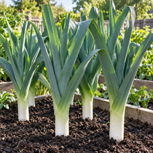 American Flag leeks growing in a raised vegetable garden
