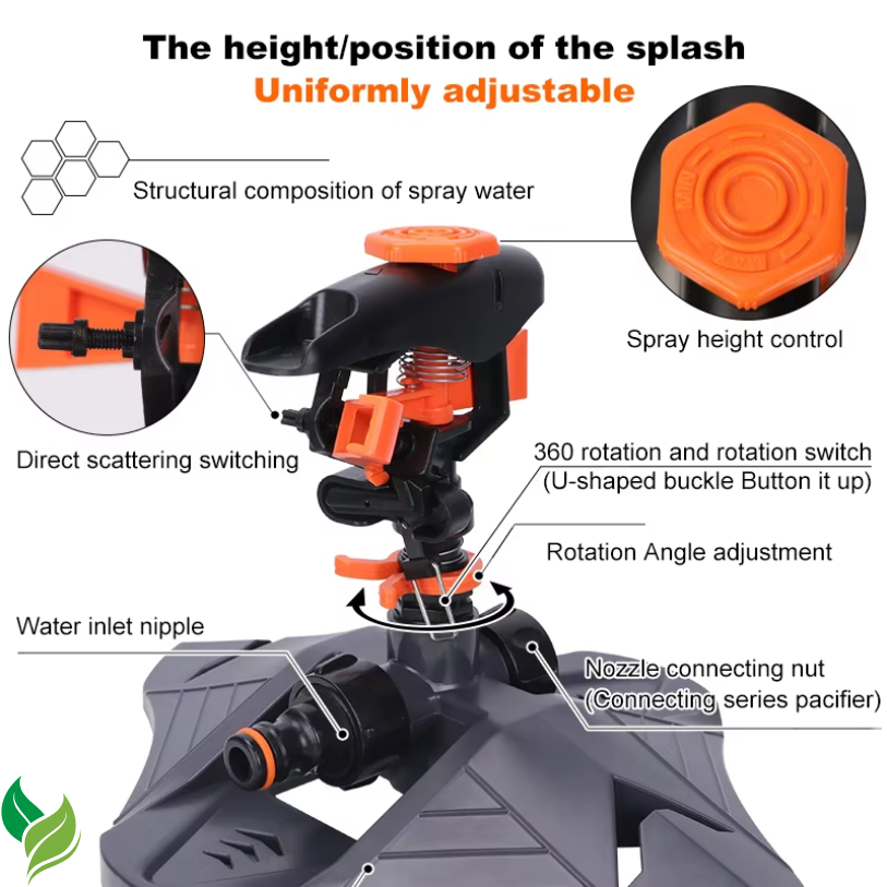 Automatic Garden Watering Lawn Sprinklers 360° Rotation Irrigation Watering System with Nozzle Grass Plant for Farm Outdoor Yard