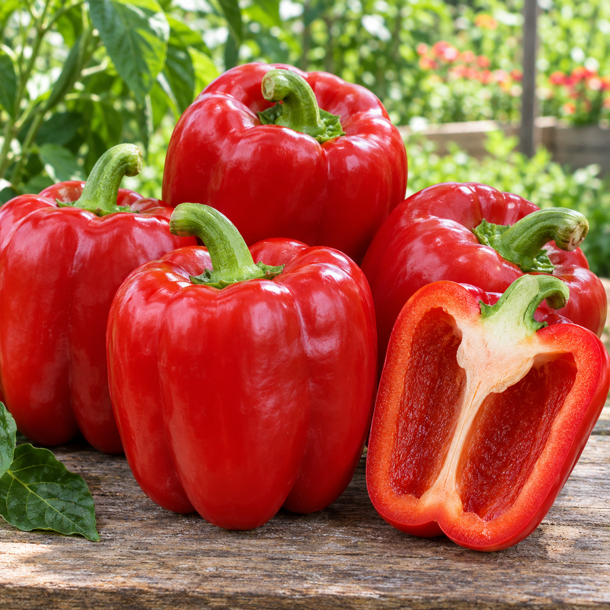 Baked stuffed Big Red sweet bell peppers with rice and cheese