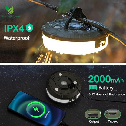 Camping String Lights, 4 in 1 Outdoor Camping Lantern with 8 Lighting Modes Waterproof, Type-C Fast Charging, Portable Camping Lights for Camping/Yard/Hiking