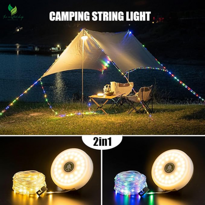 Camping String Lights, 4 in 1 Outdoor Camping Lantern with 8 Lighting Modes Waterproof, Type-C Fast Charging, Portable Camping Lights for Camping/Yard/Hiking