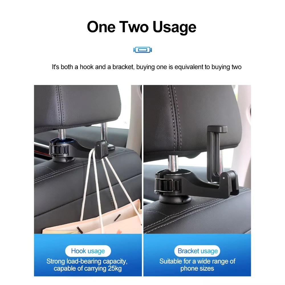 Car Headrest Hook Phone Holder – 2-in-1 Hanger Mount