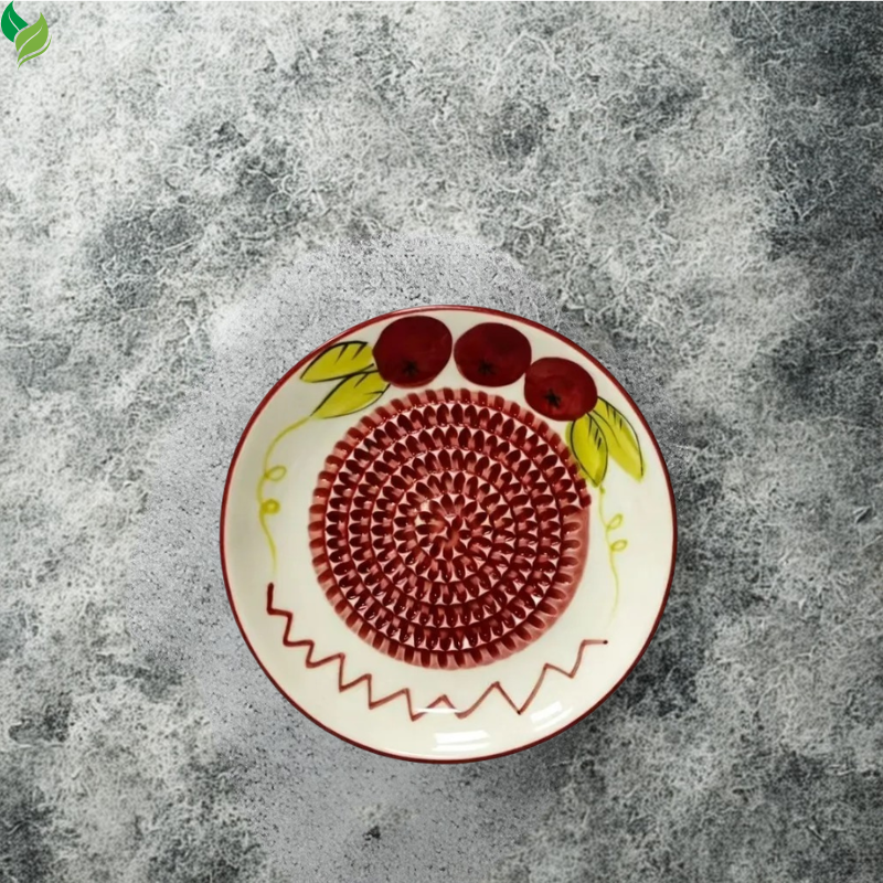 Side view of a shallow ceramic grater plate with raised center
