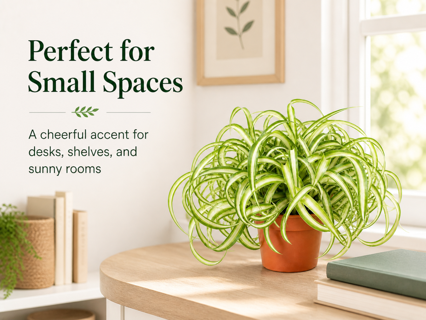 Compact indoor spider plant in nursery pot