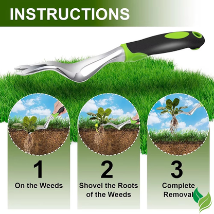stainless steel weed puller in garden soil