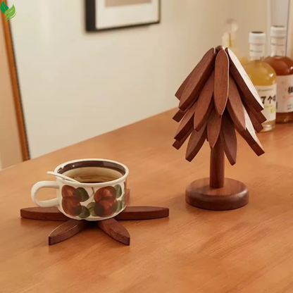 Foldable Walnut Wooden Trivet – Heat Resistant Non-Slip Table Mat for Hot Pots & Dishes