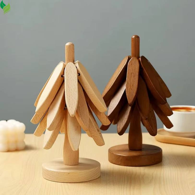 Foldable Walnut Wooden Trivet – Heat Resistant Non-Slip Table Mat for Hot Pots & Dishes