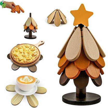 Foldable Walnut Wooden Trivet – Heat Resistant Non-Slip Table Mat for Hot Pots & Dishes