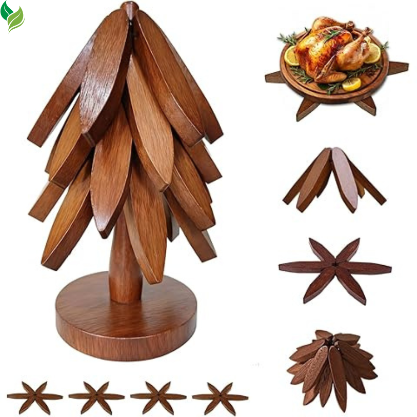 Foldable Walnut Wooden Trivet – Heat Resistant Non-Slip Table Mat for Hot Pots & Dishes