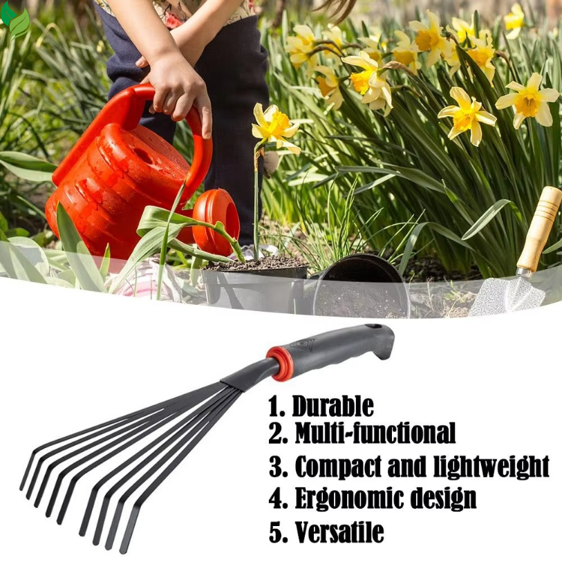 garden leaf rake 9 tooth hand tool