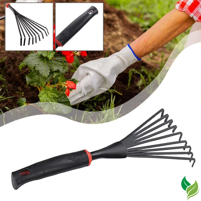 ergonomic garden rake close-up handle