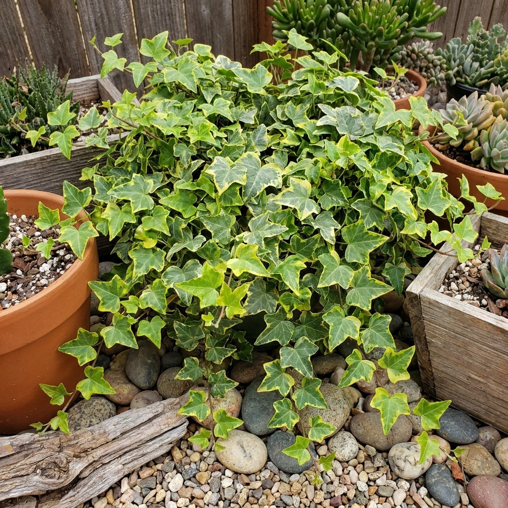 Healthy Hedera helix Goldchild live plant with variegated leaves