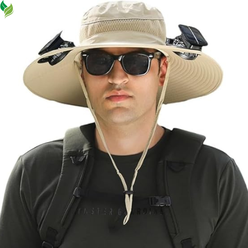 Solar Powered Fan Hat with 2 Removable Fans Wide Brim Sun Hat for Outdoor Fishing, Hiking Gardening, USB Solar Charging