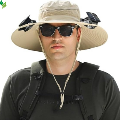 Solar Powered Fan Hat with 2 Removable Fans Wide Brim Sun Hat for Outdoor Fishing, Hiking Gardening, USB Solar Charging