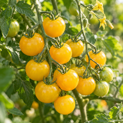 Hartman's Yellow Gooseberry tomato plant covered with golden yellow tomatoes