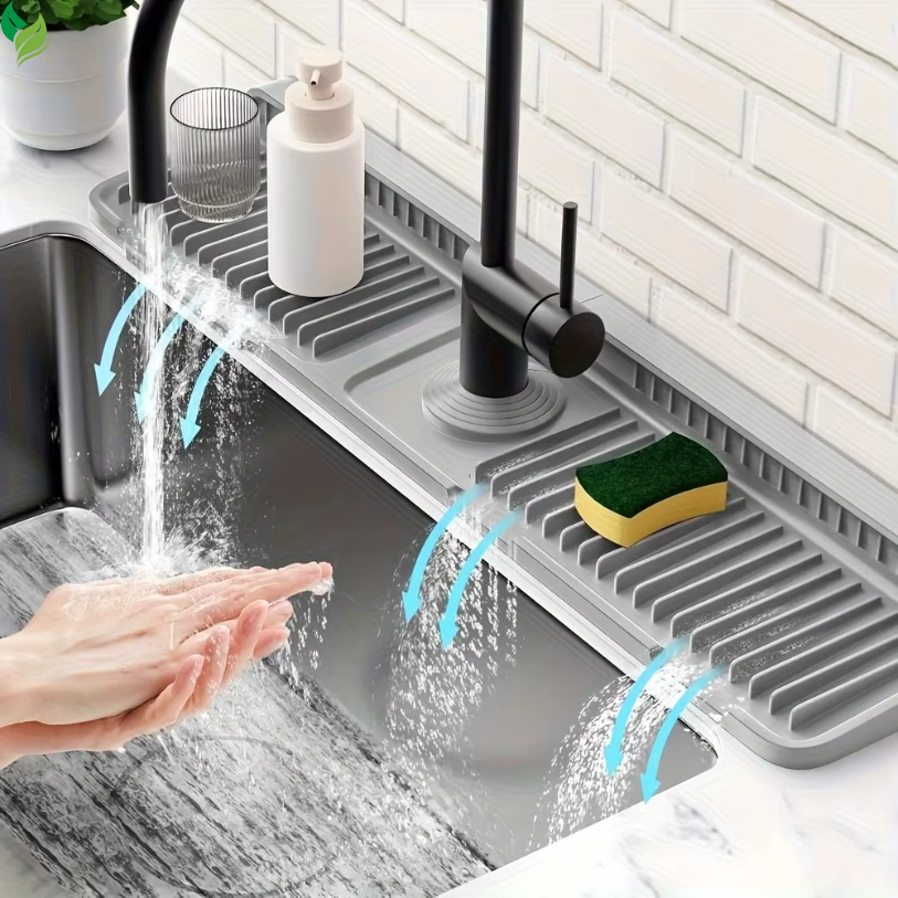 Kitchen Sink Splash Guard – Silicone Faucet Splash Catcher with Quick Drain Design