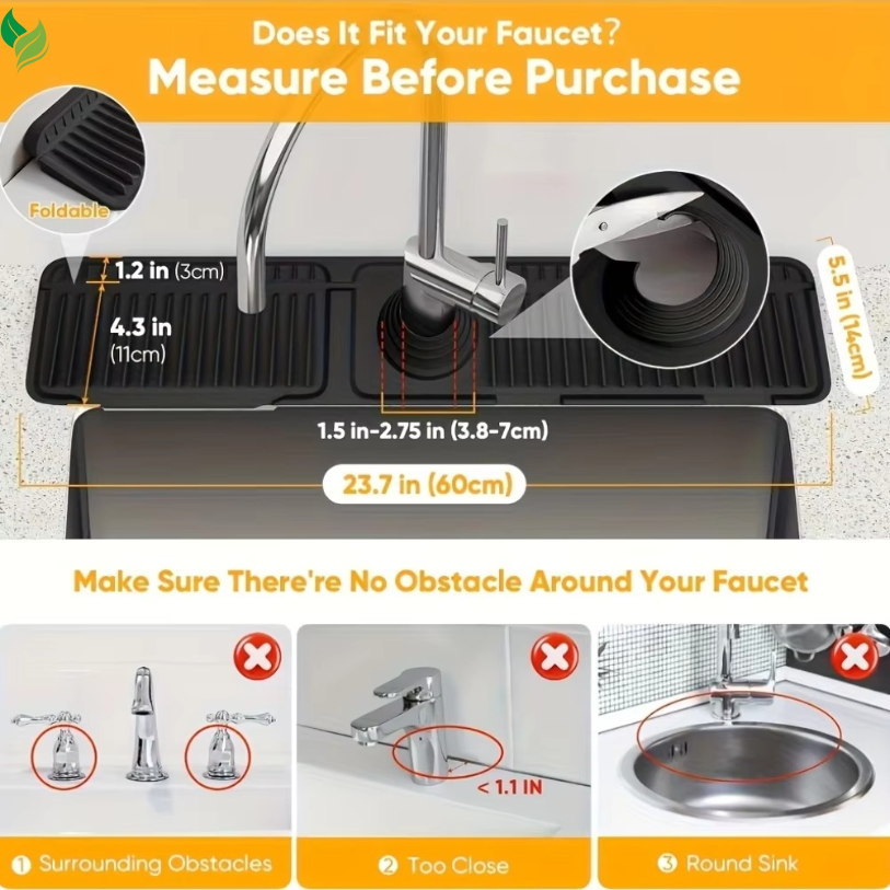 Kitchen Sink Splash Guard – Silicone Faucet Splash Catcher with Quick Drain Design