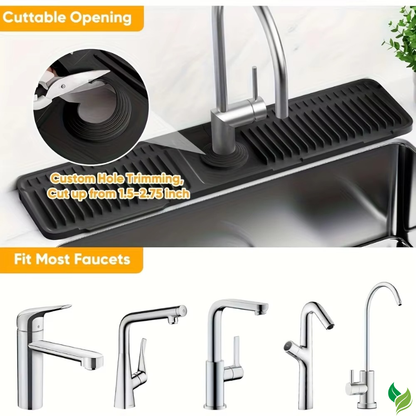 Kitchen Sink Splash Guard – Silicone Faucet Splash Catcher with Quick Drain Design