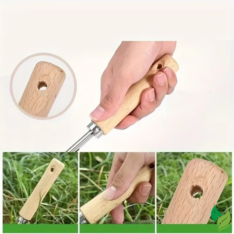 ergonomic wooden handle weed remover tool