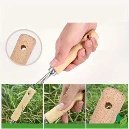 ergonomic wooden handle weed remover tool