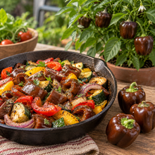 Roasted miniature chocolate sweet bell pepper vegetable dish